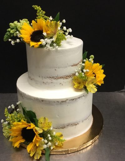 Christine's Cakes & Pastries - 2 Tier-Buttercream Nake Wedding Cake with sunflower accent