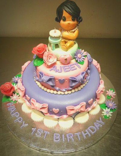 Christine's Cakes & Pastries - 2 Tier-Fondant 1st Birthday Cake