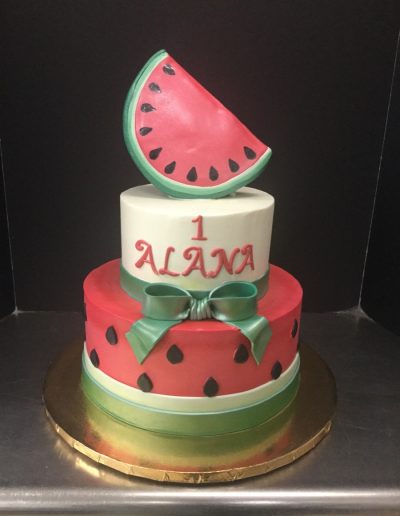 Christine's Cakes & Pastries - 3 Tier-Fondant 1st Birthday Cake (Watermelon)