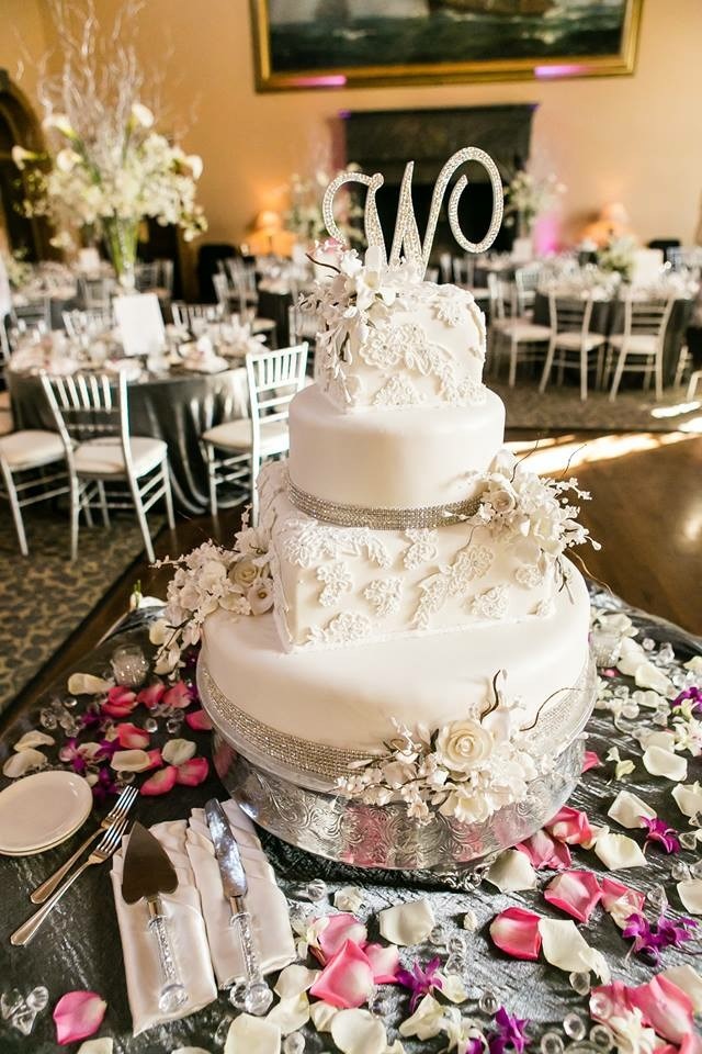 Christine's Cakes & Pastries - 4 Tier-Buttercream Wedding Cake with art deco design (Gum paste flower Accent)